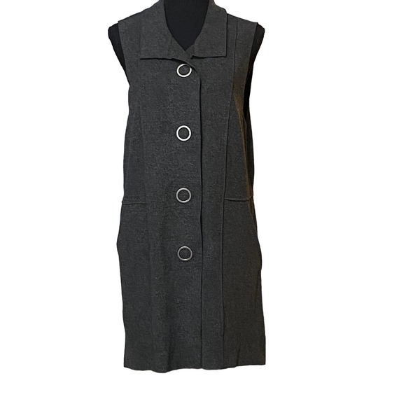 Habitat Women's Gray Long Line Snap Front Vest Collared Sleeveless Lagenlook M - Picture 1 of 7